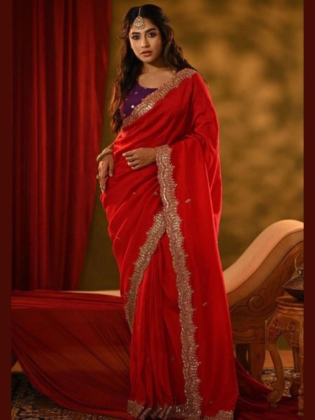 Soft Georgette Saree With Golden Tunic Sequence Work  
