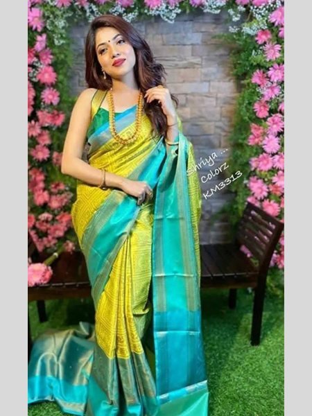 Soft Lichi Silk Saree with Jacquard Weaving  & Contrast Blouse Wedding Ready Look Sarees 