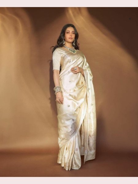 Shruti Haasan Organic Banarasi Saree with Jacquard Work: Soft Lichi Silk for Weddings Silk Sarees Wholesale