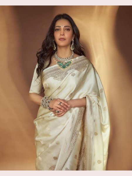 Shruti Haasan Organic Banarasi Saree with Jacquard Work: Soft Lichi Silk for Weddings Silk Sarees Wholesale