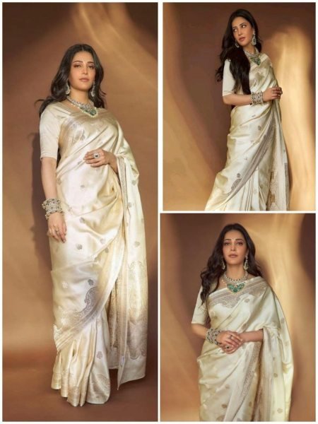 Shruti Haasan Organic Banarasi Saree with Jacquard Work: Soft Lichi Silk for Weddings Silk Sarees Wholesale