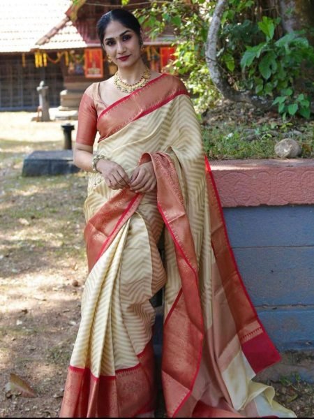 Soft Lichi Silk Saree with Rich Weaving Perfect for Festivals and Export Onam Collection