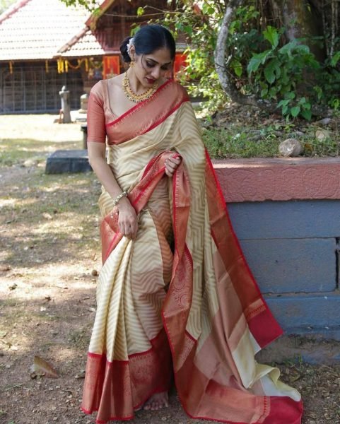 Soft Lichi Silk Saree with Rich Weaving Perfect for Festivals and Export Onam Collection