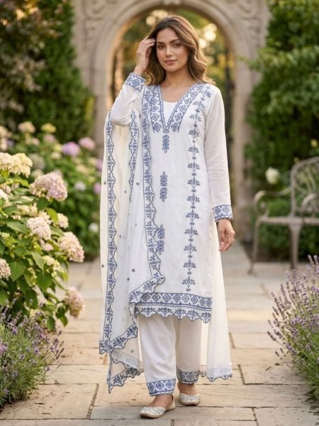 Soft Luxe Faux Georgette Kurti Pant Set With Thread Work Ready To Wear 