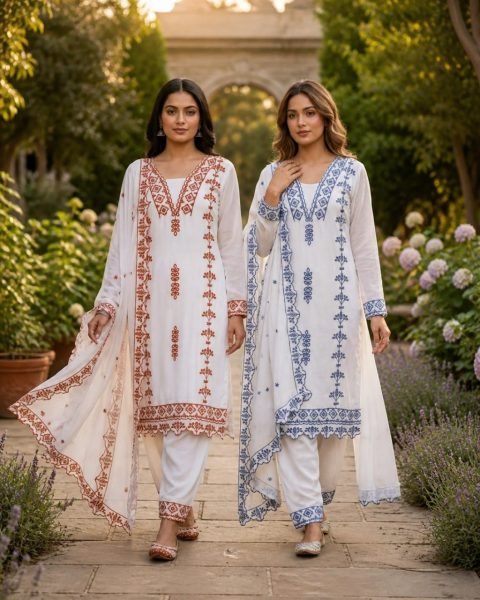 Soft Luxe Faux Georgette Kurti Pant Set With Thread Work Ready To Wear Ready To Wear Collection
