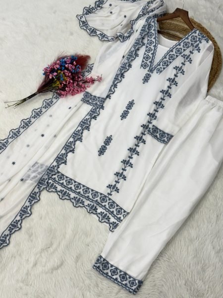 Soft Luxe Faux Georgette Kurti Pant Set With Thread Work Ready To Wear Ready To Wear Collection