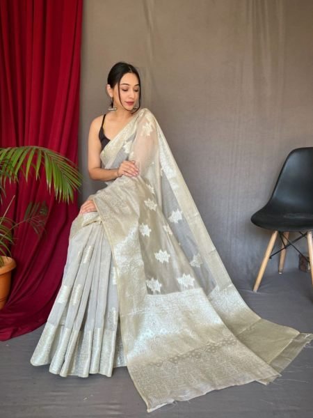 Soft Muslin Saree With Golden Zari Weaving Border  