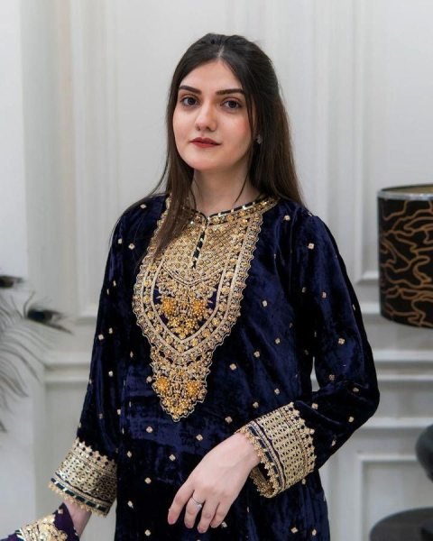 Soft Navy Blue Color Velvet Georgette Embroidery Sequence Salwar Suit Ready To Wear Collection