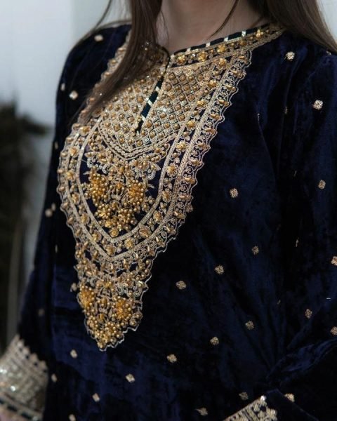 Soft Navy Blue Color Velvet Georgette Embroidery Sequence Salwar Suit Ready To Wear Collection