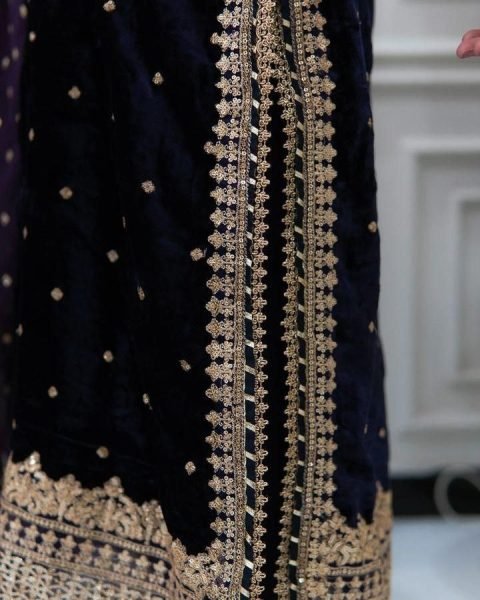 Soft Navy Blue Color Velvet Georgette Embroidery Sequence Salwar Suit Ready To Wear Collection