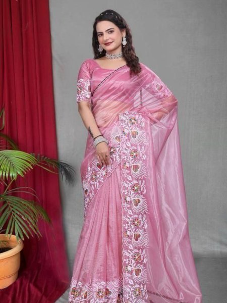 Soft Net Saree Summer Colors with Embroidery and Tassel Detailing Sarees 