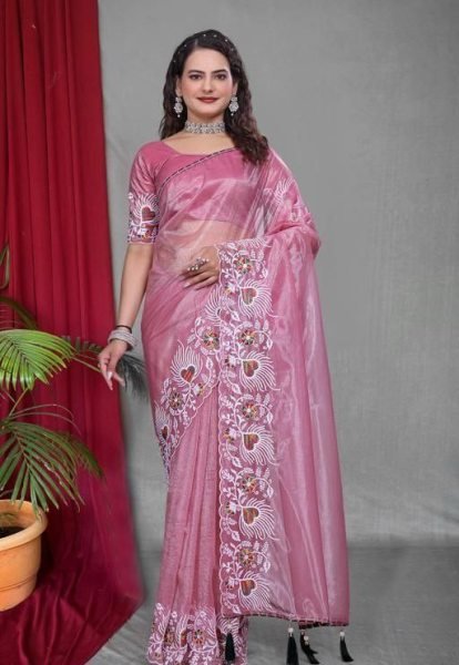 Soft Net Saree Summer Colors with Embroidery and Tassel Detailing Net Sarees Wholesale