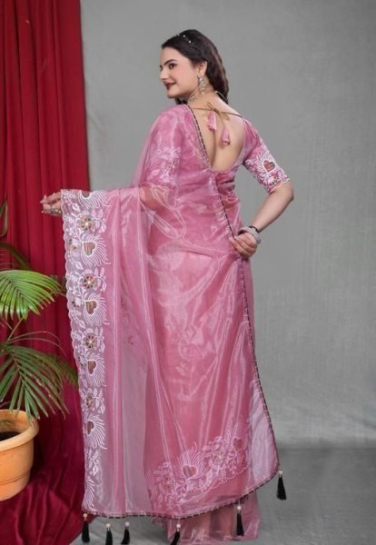 Soft Net Saree Summer Colors with Embroidery and Tassel Detailing Net Sarees Wholesale