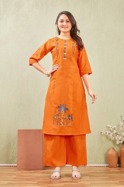 Soft Orange Cotton Kurti Set with Elegant Embroidery for Casual Styling Cotton Kurtis Wholesale