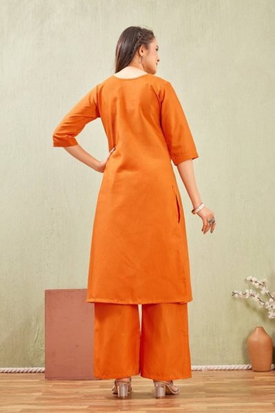 Soft Orange Cotton Kurti Set with Elegant Embroidery for Casual Styling Cotton Kurtis Wholesale