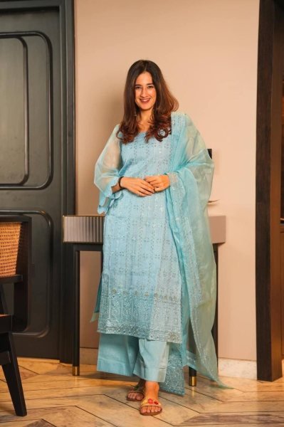 Soft Organza Kurti Pant Set  3 Piece Kurti Set