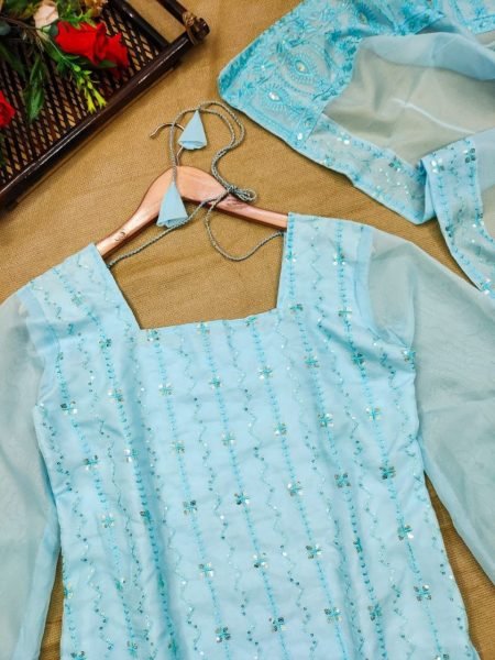 Soft Organza Kurti Pant Set  3 Piece Kurti Set