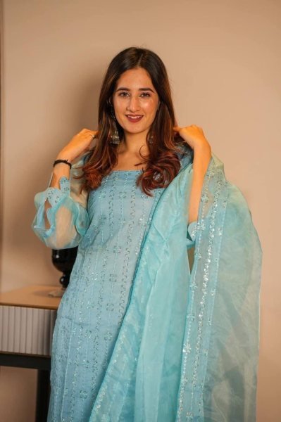 Soft Organza Kurti Pant Set  3 Piece Kurti Set