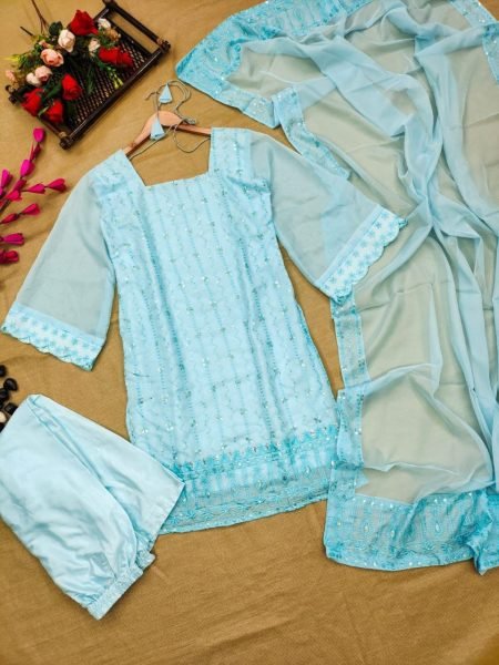 Soft Organza Kurti Pant Set  3 Piece Kurti Set