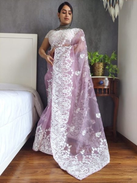Soft Organza Saree With Embroidery Work Organza Sarees Wholesale
