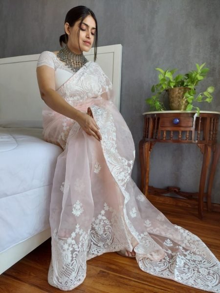 Soft Organza Saree With Embroidery Work Organza Sarees Wholesale