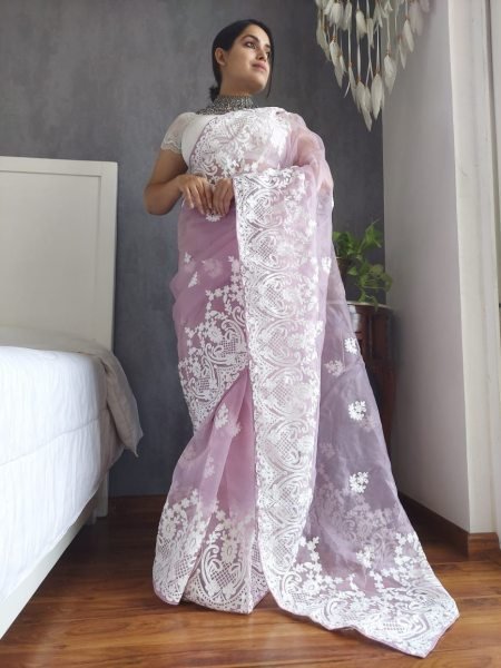 Soft Organza Saree With Embroidery Work Organza Sarees Wholesale