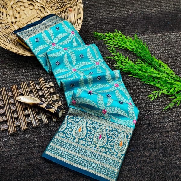 Soft Organza silk With Meenakari Weaving pallu  Saree Organza Sarees Wholesale