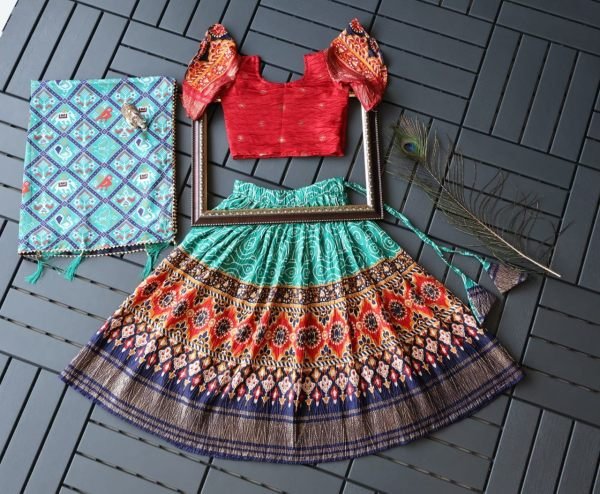 Soft Patola Zari Silk With Foil Work Girls Lehenga Choli Girls Wear