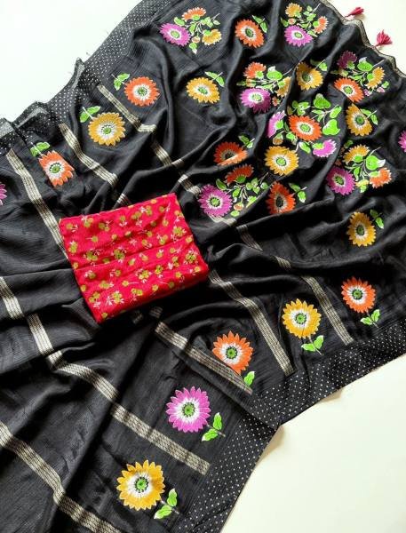 Soft Shinon Floral Print Saree with Fancy Latkan and Contrast Blouse At Best Rates Embroidery Sarees Wholesale