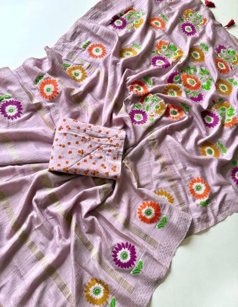 Soft Shinon Floral Print Saree with Fancy Latkan and Contrast Blouse At Best Rates Embroidery Sarees Wholesale