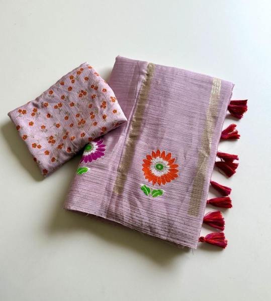 Soft Shinon Floral Print Saree with Fancy Latkan and Contrast Blouse At Best Rates Embroidery Sarees Wholesale