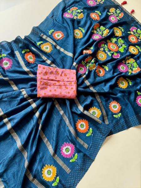 Soft Shinon Floral Print Saree with Fancy Latkan and Contrast Blouse At Best Rates Embroidery Sarees Wholesale