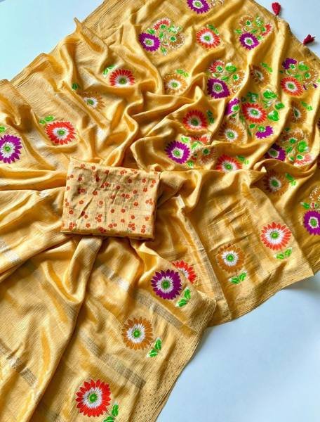 Soft Shinon Floral Print Saree with Fancy Latkan and Contrast Blouse At Best Rates Embroidery Sarees Wholesale