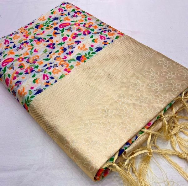 Soft silk saree with floral design  grand border   pallu  running blouse Patola Silk Sarees Wholesale