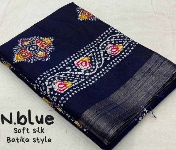Soft silk slub woven saree with batik print deaign Saree Silk Sarees Wholesale