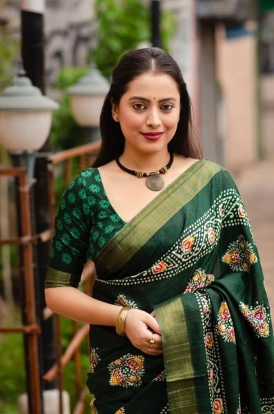 Soft silk slub woven saree with batik print deaign Saree Silk Sarees Wholesale