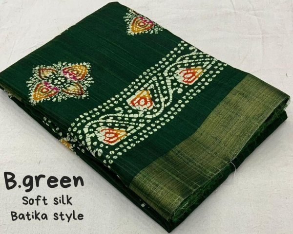 Soft silk slub woven saree with batik print deaign Saree Silk Sarees Wholesale