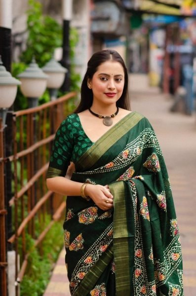 Soft silk slub woven saree with batik print deaign Saree Silk Sarees Wholesale