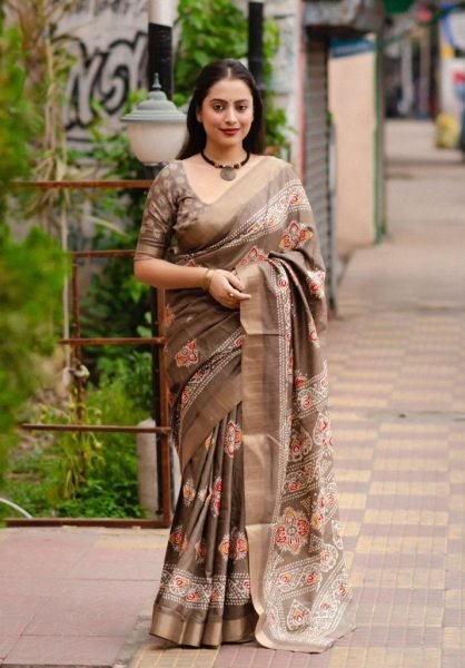 Soft silk slub woven saree with batik print deaign Saree Silk Sarees Wholesale