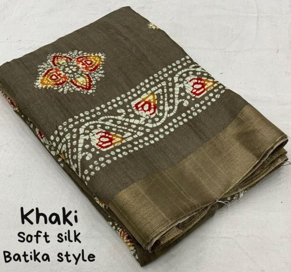 Soft silk slub woven saree with batik print deaign Saree Silk Sarees Wholesale