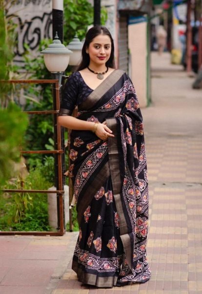 Soft silk slub woven saree with batik print deaign Saree Silk Sarees Wholesale
