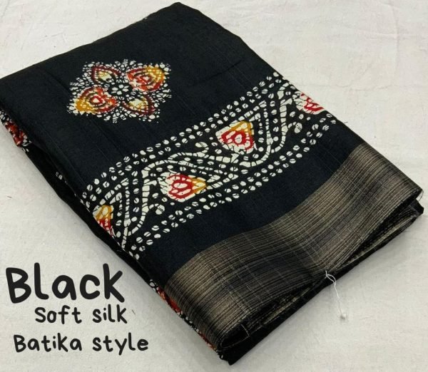 Soft silk slub woven saree with batik print deaign Saree Silk Sarees Wholesale