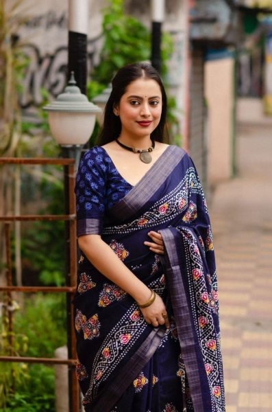 Soft silk slub woven saree with batik print deaign Saree Silk Sarees Wholesale