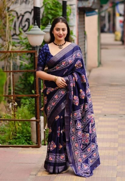 Soft silk slub woven saree with batik print deaign Saree Silk Sarees Wholesale