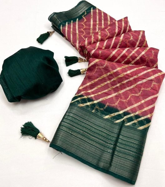 Soft Slub Cotton Weaving Border With Laheriya Foil Print Saree Printed Cotton Sarees Wholesale