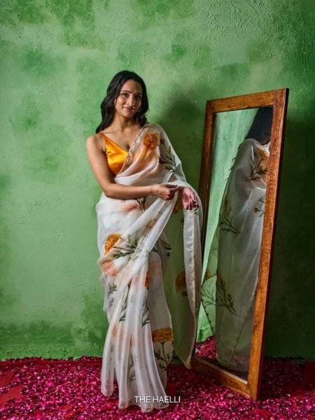 Soft Tabby Floral Printed Saree with Cutdana Work for Women Sarees 