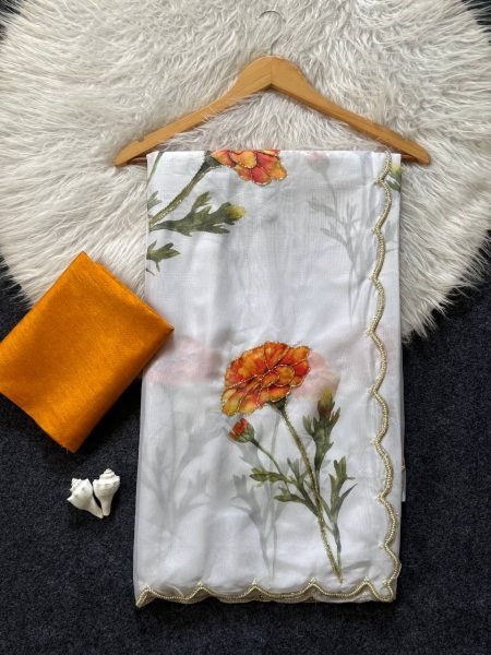 Soft Tabby Floral Printed Saree with Cutdana Work for Women Printed Cotton Sarees Wholesale