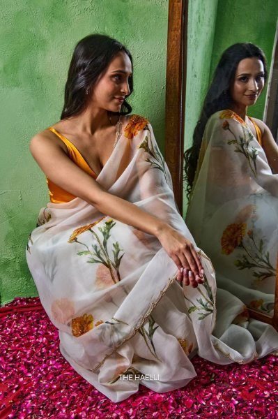 Soft Tabby Floral Printed Saree with Cutdana Work for Women Printed Cotton Sarees Wholesale