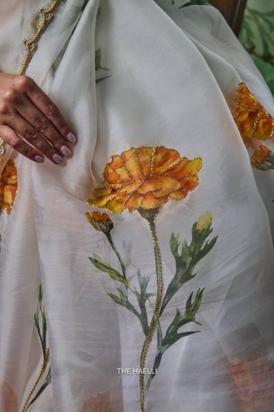 Soft Tabby Floral Printed Saree with Cutdana Work for Women Printed Cotton Sarees Wholesale