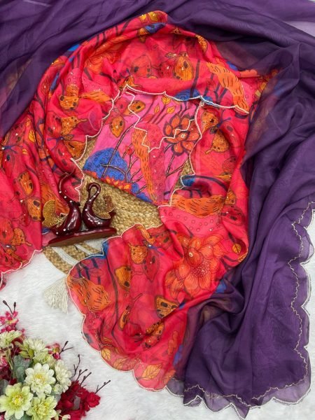 Soft Tebby Silk Saree with Zari and Katdana Embroidery for Party Wear 2025 Organza Sarees Wholesale